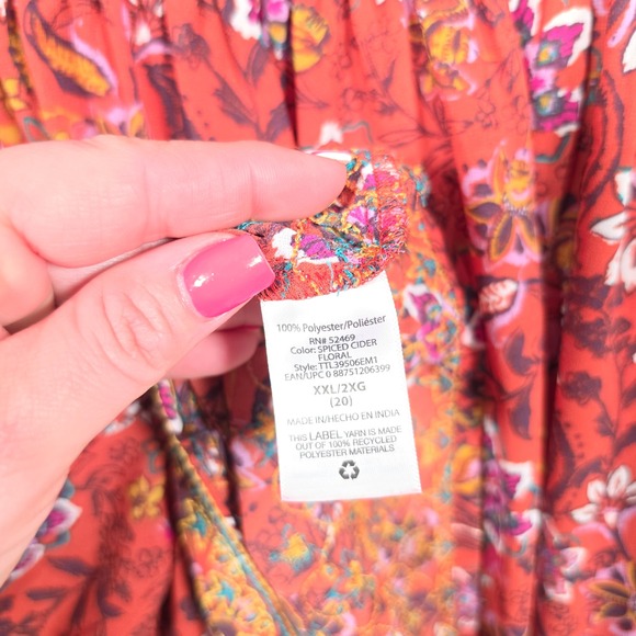 Time And Tru Dress Womens XXL 20 Red Floral Embroidered Boho Cottagecore Peasant - Picture 8 of 13